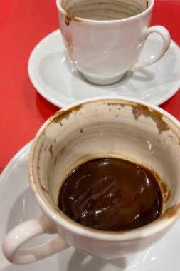 Traditional Turkish coffee. drank, empty and dirty coffee cups