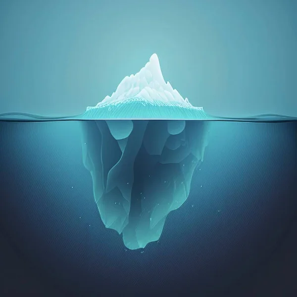 visible and invisible surface of the iceberg. artificial intelligence drawing