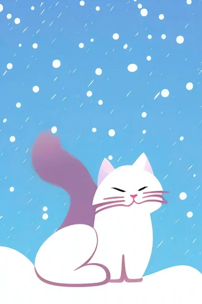 冬天的雪和我们可爱的朋友猫 — 图库矢量图片