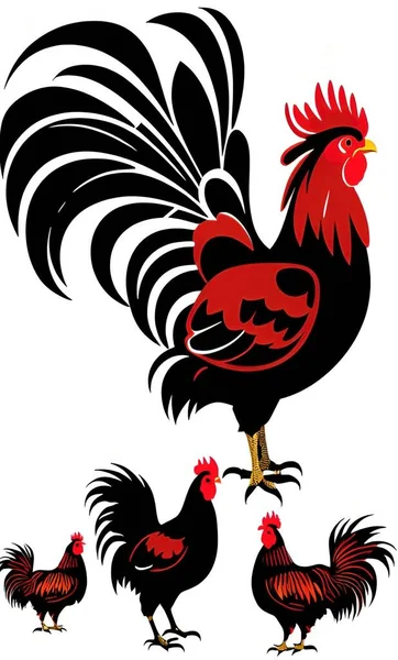 Farm Animal Drawing Rooster Chicken Silhouette —  Vetores de Stock
