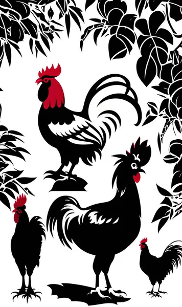 Farm Animal Drawing Rooster Chicken Silhouette — Vettoriale Stock