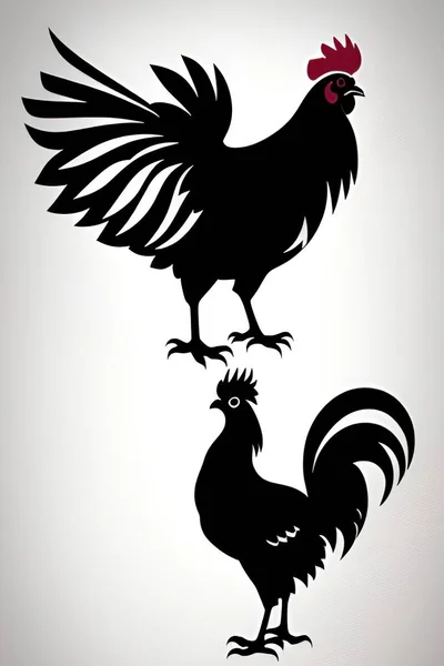 Farm Animal Drawing Rooster Chicken Silhouette — Stock Vector