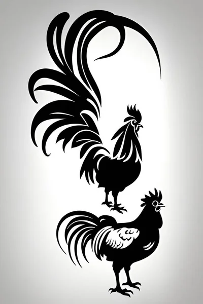 Farm Animal Drawing Rooster Chicken Silhouette — Stockový vektor