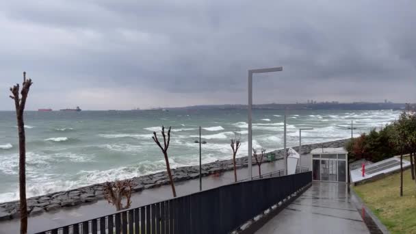 Istanbul Turkey February 2023 View Marmara Sea Florya Coast Winter — Vídeo de Stock