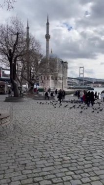 istanbul,Turkey.February 11, 2023. Istanbul's historical and touristic square on the Bosphorus shore in winter, Ortaky