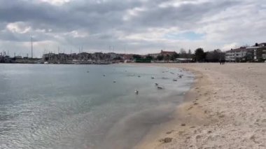 Yesilkoy,istanbul,Turkey.February 11,2023.Marmara sea view from Yesilkoy beach, the summer resort town and suburb of Istanbul, in winter season.