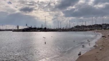 Yesilkoy,istanbul,Turkey.February 11,2023.Marmara sea view from Yesilkoy beach, the summer resort town and suburb of Istanbul, in winter season.