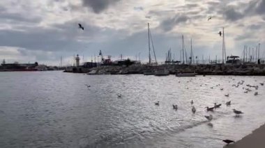 Yesilkoy,istanbul,Turkey.February 11,2023.Marmara sea view from Yesilkoy beach, the summer resort town and suburb of Istanbul, in winter season.