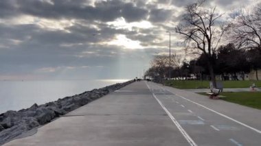 Yesilkoy,istanbul,Turkey.February 11,2023.Marmara sea view from Yesilkoy beach, the summer resort town and suburb of Istanbul, in winter season.