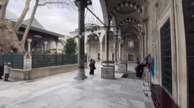 istanbul,Turkey. Februar 18,2023.Historical Eyup Sultan Mosque is located in Eyup district of Istanbul, outside the city walls and near the Golden Horn. Exterior view of Eyup Sultan Mosque, one of the important symbols of Islam.