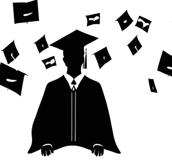 Εικονογράφηση Φοιτητή Αποφοίτησης Καπέλο Και Φόρεμα — Διανυσματικό Αρχείο