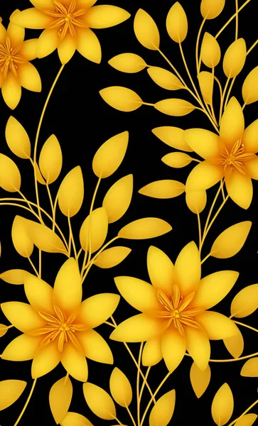 Floral background with yellow flowers on a black background.