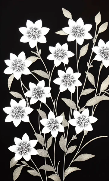 White flowers on a black background. Floral background with flowers.