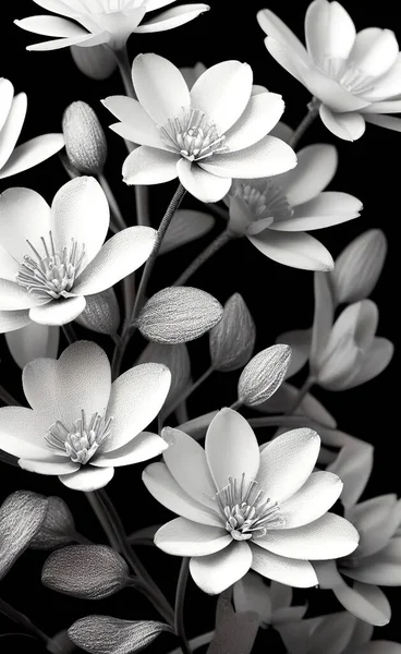 White flowers on a black background. Floral background with flowers.