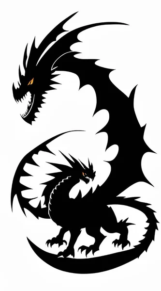 Татуировка Дракона Черном Белом Фоне Векторная Иллюстрация Вашего Дизайна — стоковый вектор