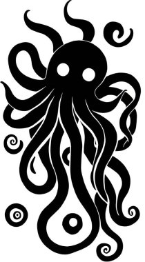 Ahtapot. Siyah ve beyaz vektör çizimi. Beyaz arka planda izole edilmiş. Dövme tasarımı..