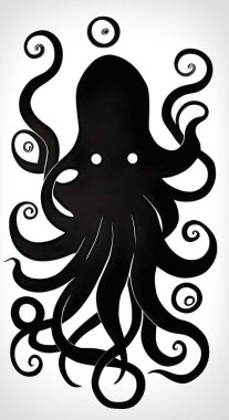 Ahtapot. Siyah ve beyaz vektör çizimi. Beyaz arka planda izole edilmiş. Dövme tasarımı..