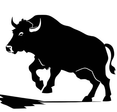 Beyaz arka planda siyah bir boğa silueti. Vektör illüstrasyonu. Beyaz arka planda bir boğanın vektör görüntüsü..