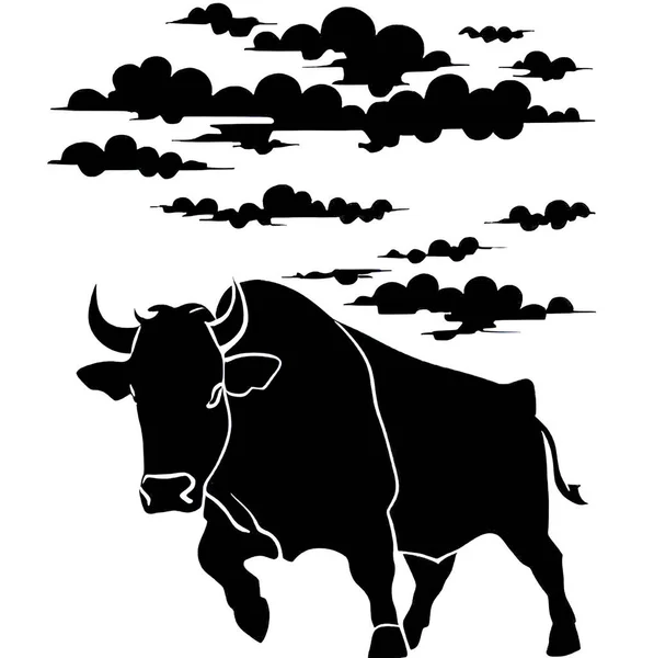 Zwart Silhouet Van Een Stier Een Witte Achtergrond Vector Illustratie — Stockvector