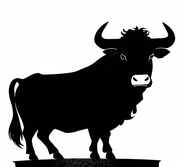 Zwart Silhouet Van Een Stier Een Witte Achtergrond Vector Illustratie — Stockvector