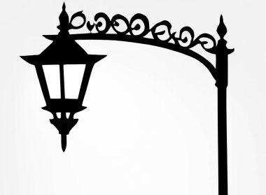 Karanlıktaki Parlayan Lamba Postası 'nın tasviri. Siyah ve beyaz vektör çizimi.