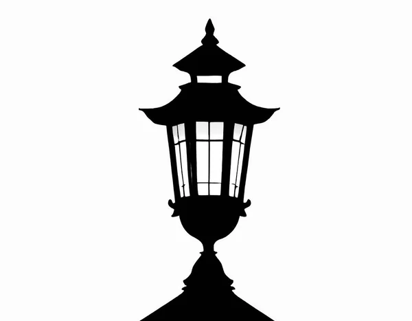 Illustration Eines Leuchtenden Lampenpfostens Dunkeln Schwarz Weiße Vektorillustration — Stockvektor