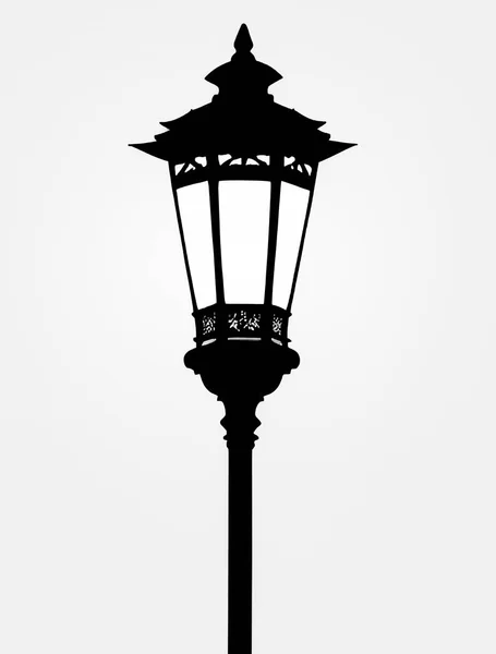 Темноте Шиннинг Ламп Пост Черно Белая Векторная Иллюстрация — стоковый вектор