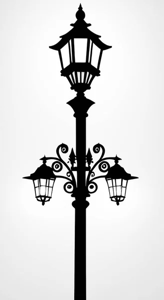 Ilustración Poste Lámpara Brillante Oscuridad Ilustración Vectorial Blanco Negro — Archivo Imágenes Vectoriales