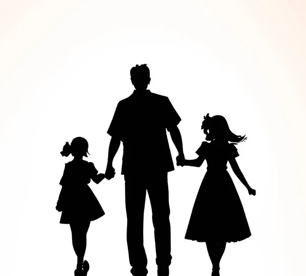 Illustration Einer Glücklichen Familiensilhouette Schwarz Weiße Vektorillustration — Stockvektor