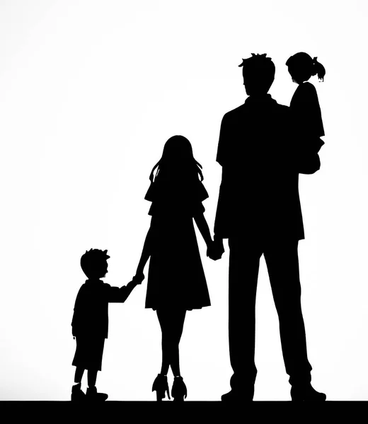 Illustration Happy Family Silhouette Svart Och Vit Vektor Illustration — Stock vektor