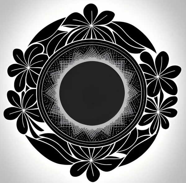 Кругла Рамка Квітковим Орнаментом Чорно Білому Кольорі Векторні Ілюстрації — стоковий вектор