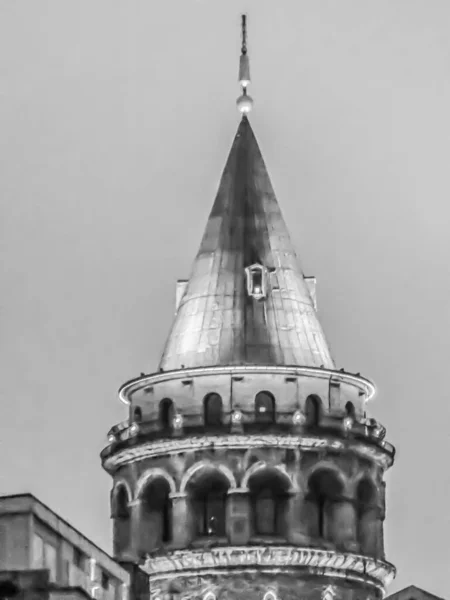 Wieża Galata Wczesnym Rankiem Czarno Biały Obraz — Wektor stockowy