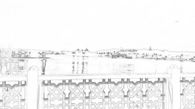 Avrupa kıtaları ile Asya 'nın eski kent görüşü arasındaki rüya şehir, İstanbul, Türkiye. 23.2023. çizgi film efekti.