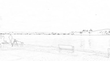 Avrupa kıtaları ile Asya 'nın eski kent görüşü arasındaki rüya şehir, İstanbul, Türkiye. 23.2023. çizgi film efekti.