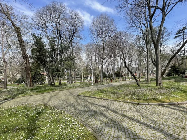 トルコ イスタンブール2023年4月16日グルハネ公園は 緑豊かなスペース 花の庭園 歴史的建造物で知られるトプカピ宮殿に隣接するイスタンブールの歴史公園です 歴史公園内からの眺め — ストック写真