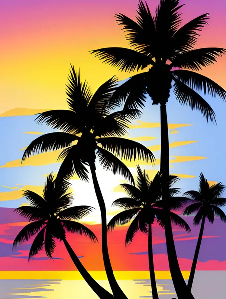 아름다운 해변에 야자나무와 Vector Illustration 야자나무와 — 스톡 벡터