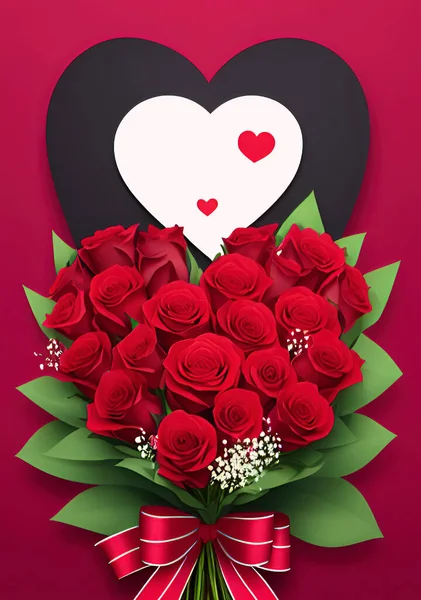 Bukiet Czerwonych Róż Serca Tle Walentynki Dzień Matki Rocznica Ślubu — Wektor stockowy