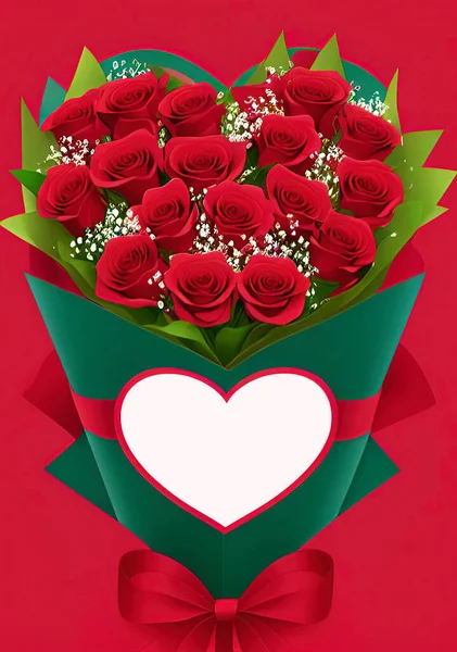 Strauß Roter Rosen Und Herz Auf Dem Hintergrund Für Valentinstag — Stockvektor