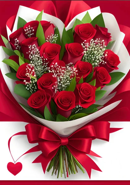 Bouquet Rose Rosse Cuore Sullo Sfondo San Valentino Festa Della — Vettoriale Stock
