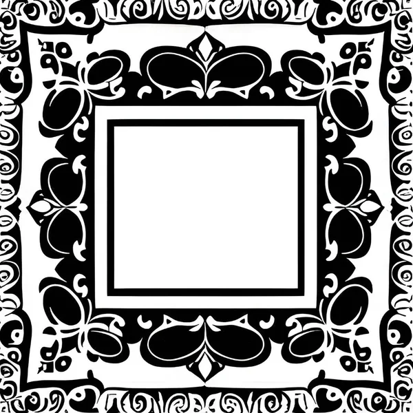 Illusztráció Virágos Keret Fekete Fehér Dísz Háttérben Fekete Fehér Virágos — Stock Vector