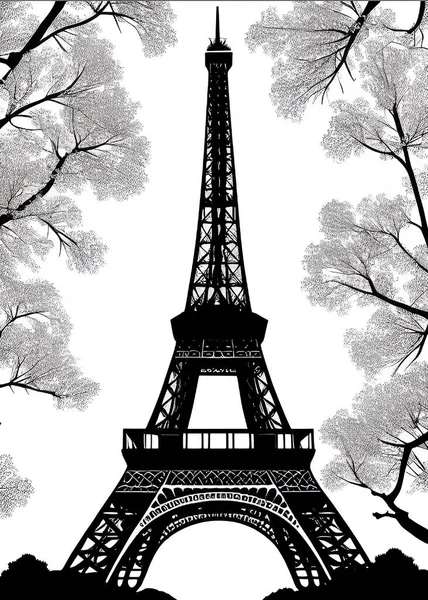 法国巴黎的埃菲尔铁塔 黑白插图 — 图库矢量图片