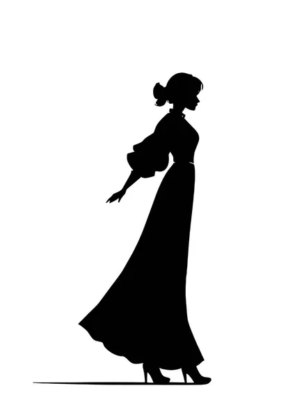 Silhouette Woman Long Dress White Background — Stock Vector