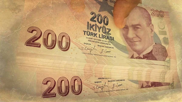 Τραπεζογραμμάτια Των 200 Τουρκικών Λιρών Κομψότητα Του Νομίσματος Της Τουρκίας — Φωτογραφία Αρχείου