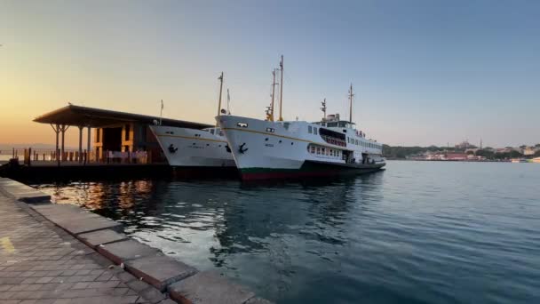 土耳其 伊斯坦布尔 卡拉科伊 2023年7月11日 梦之城伊斯坦布尔 卡拉科伊地区的海岸在早上 海运和旧城景观 博斯普鲁斯 — 图库视频影像