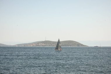 İstanbul hindisi. 15 Temmuz 2023. Marmara bölgesinin iç denizi olan Marmara Denizi, adaları ile popülerdir. Marmara Denizi 'nin sıcak ve sisli yaz mevsiminde iç kesimlere ulaşım ile büyüleyici görüntüsü.