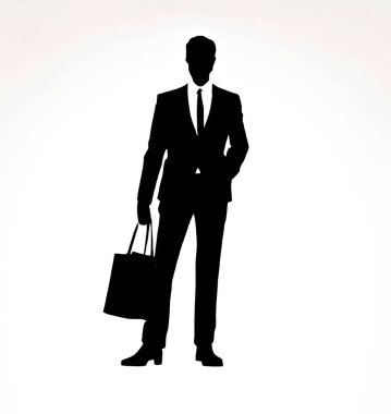 Beyaz arkaplanda iş adamı silueti, vektör sanat çizimi.