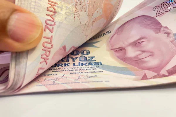 Turca Lira 200 Notas Banco Compreender Seu Papel Economia Turca — Fotografia de Stock