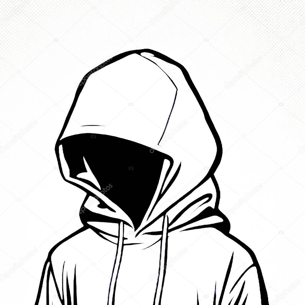 Silhouette of hacker wearing black hoodie sweatshirt. vector illustration.