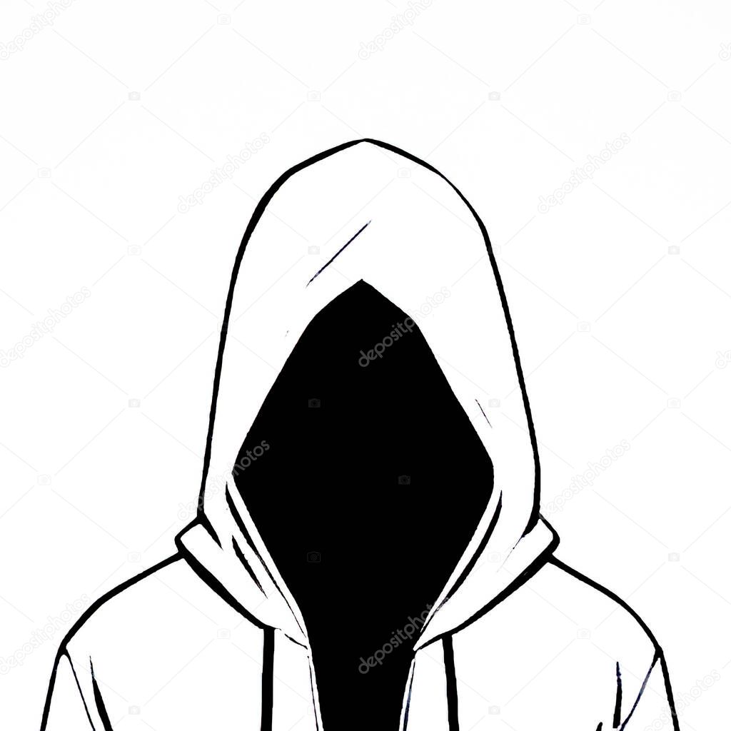 Silhouette of hacker wearing black hoodie sweatshirt. vector illustration.