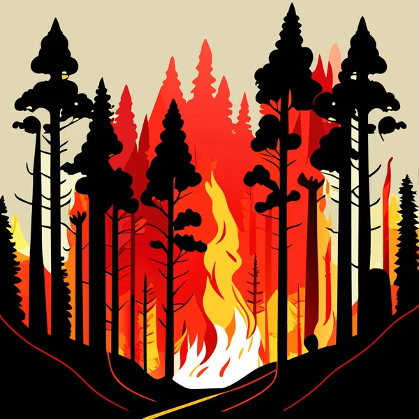 森林火灾背景 森林失火了森林里的森林大火 自然灾害的概念 矢量说明 — 图库矢量图片